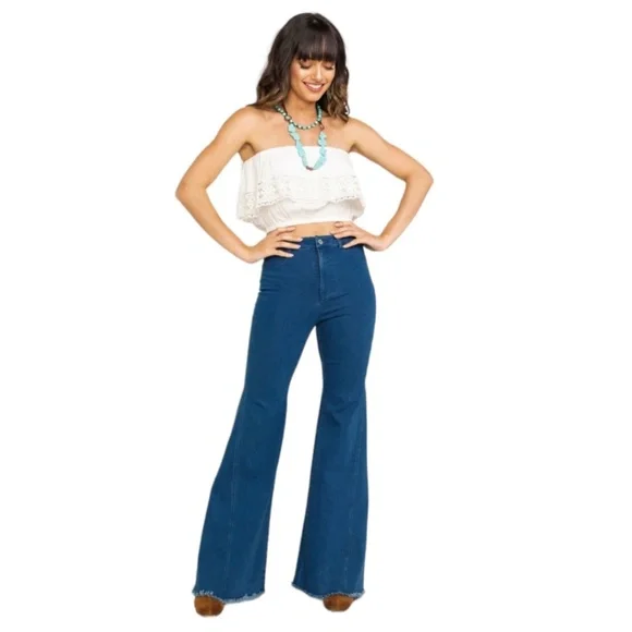 EUC X·Tied Up·X [Flying Tomato] High-Rise Boho Wide Leg Flare Blue Jeans | Small - Picture 10 of 11